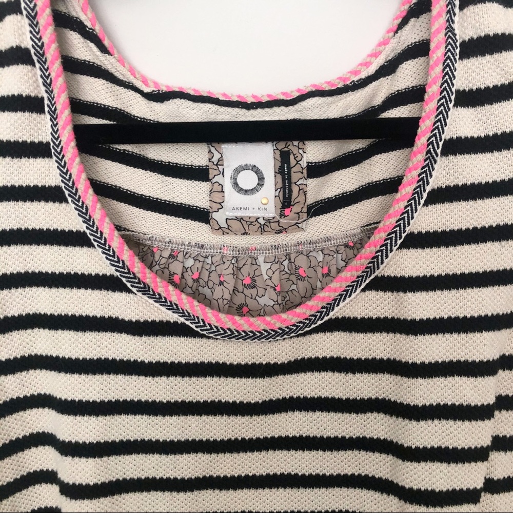 Anthropologie soft tee, woven back braided trim